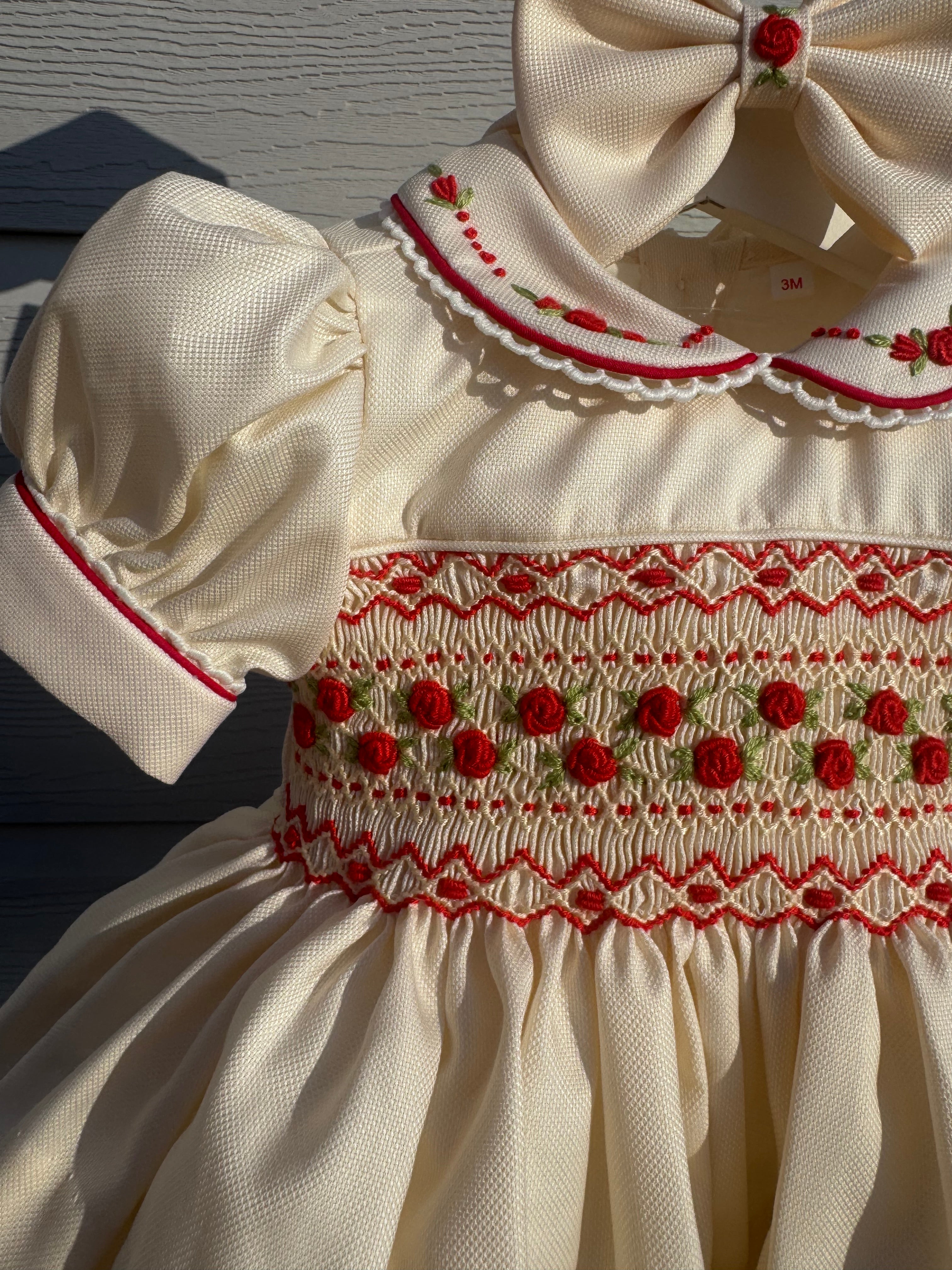 Cream With Red Smocked Dress