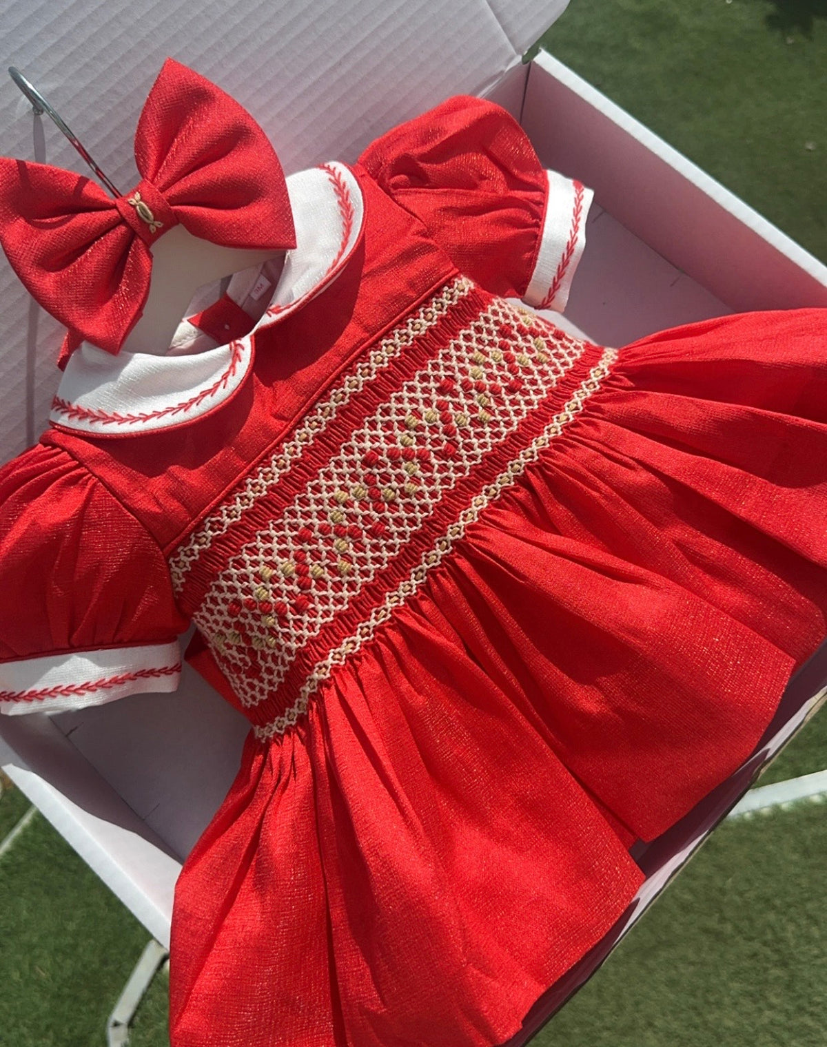 Red Shimmer Dress With Gold