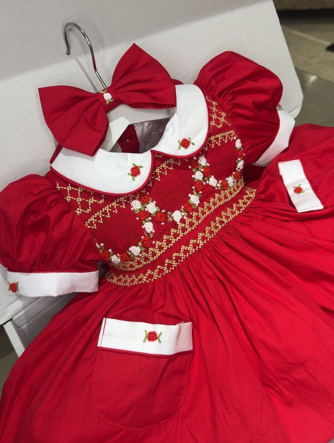 Red High Smocking Garland Dress