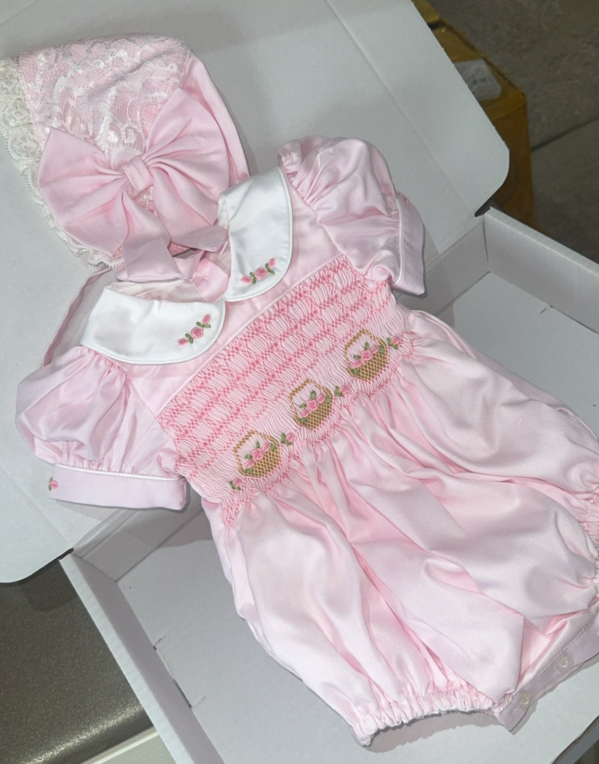 Flower Basket Romper With Bonnet