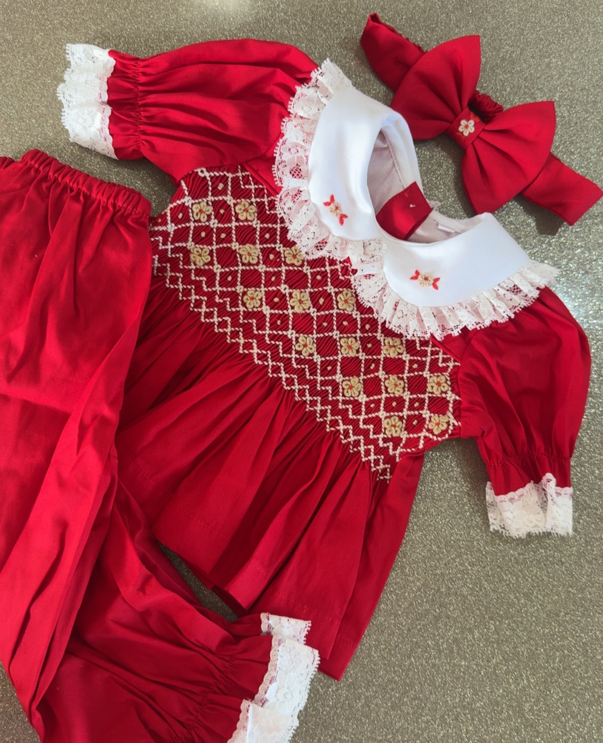 Red With Beige Flowers Pjs