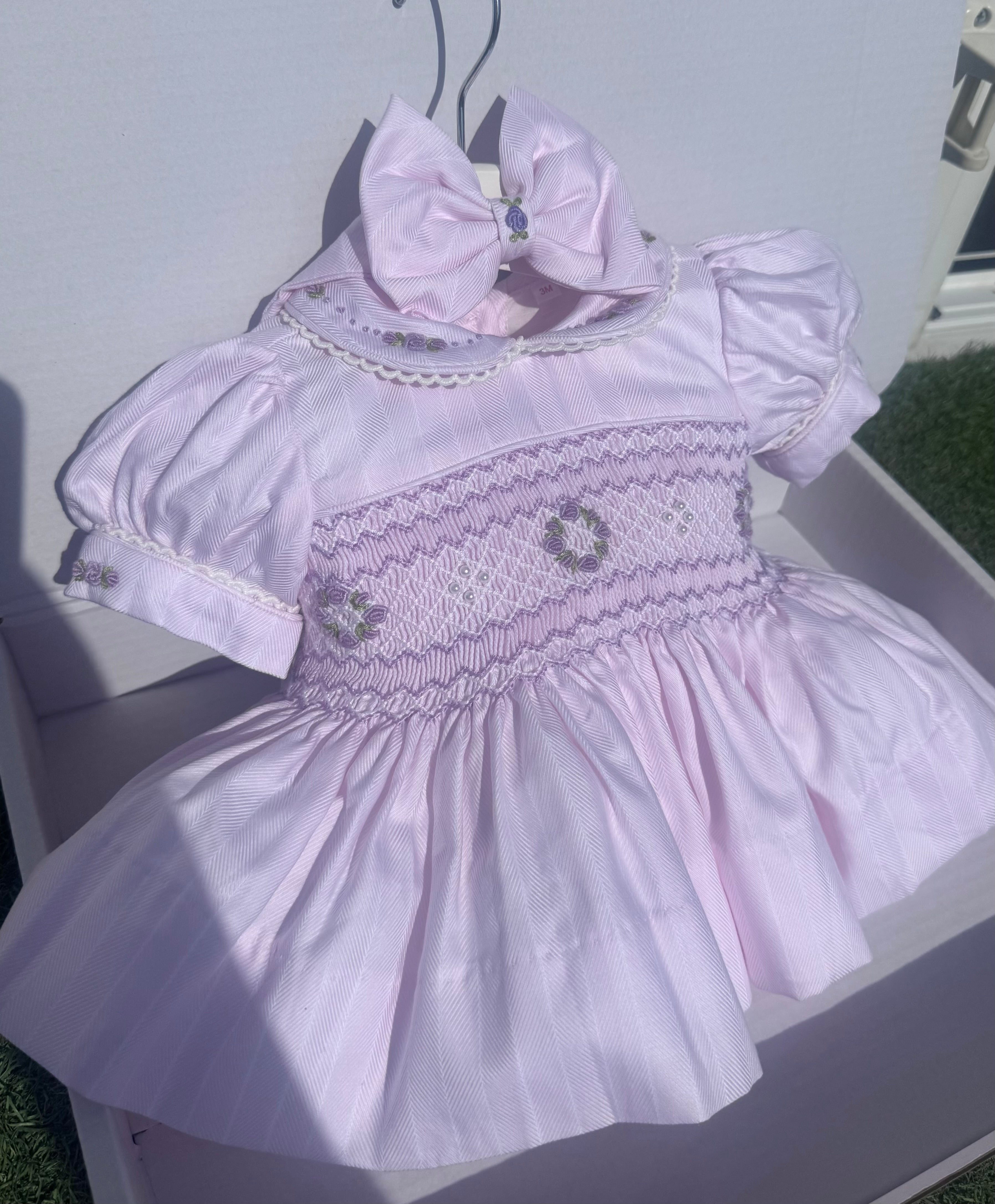 Pink ,Lilac & Pearl Smocked Dress
