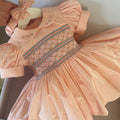Peach With Blue Smocked Dress