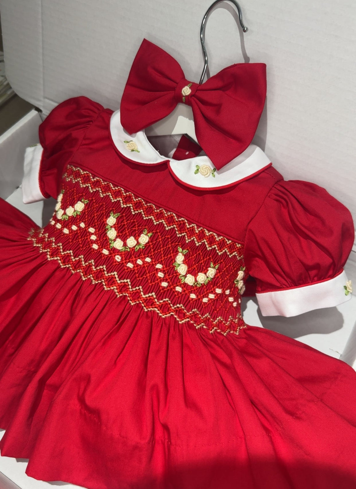 Red With Cream Cluster Dress