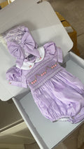 Lilac Garland Romper With Bonnet