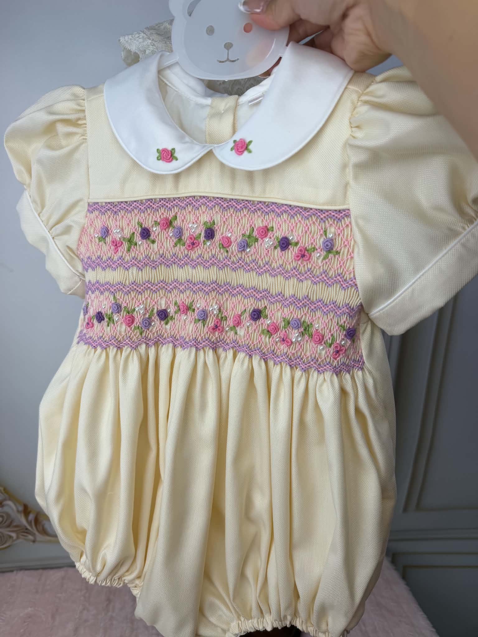 Cream Romper With Bonnet ( These Are Not In Stock Until 7 Days )