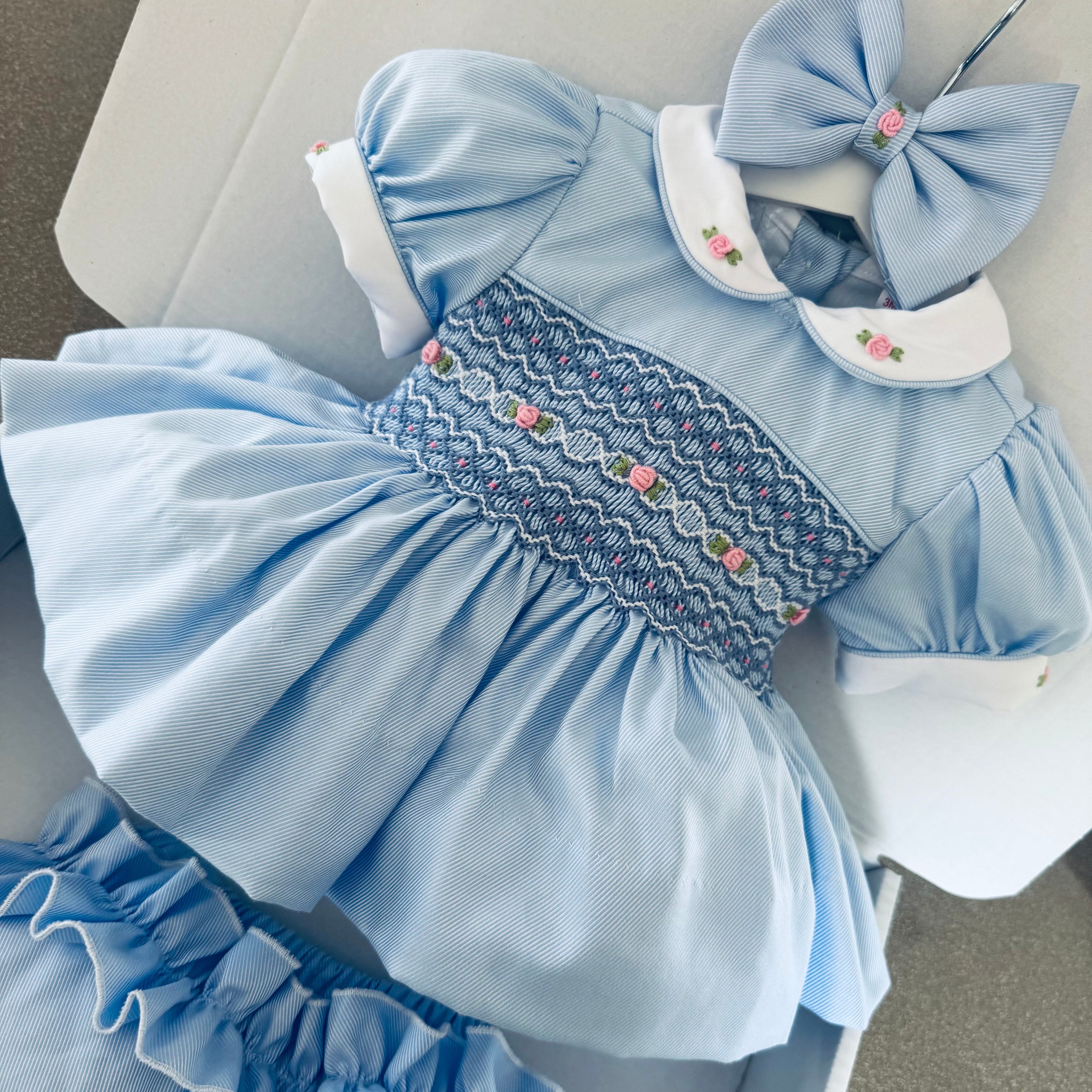 Blue With Pink Smocked Dress
