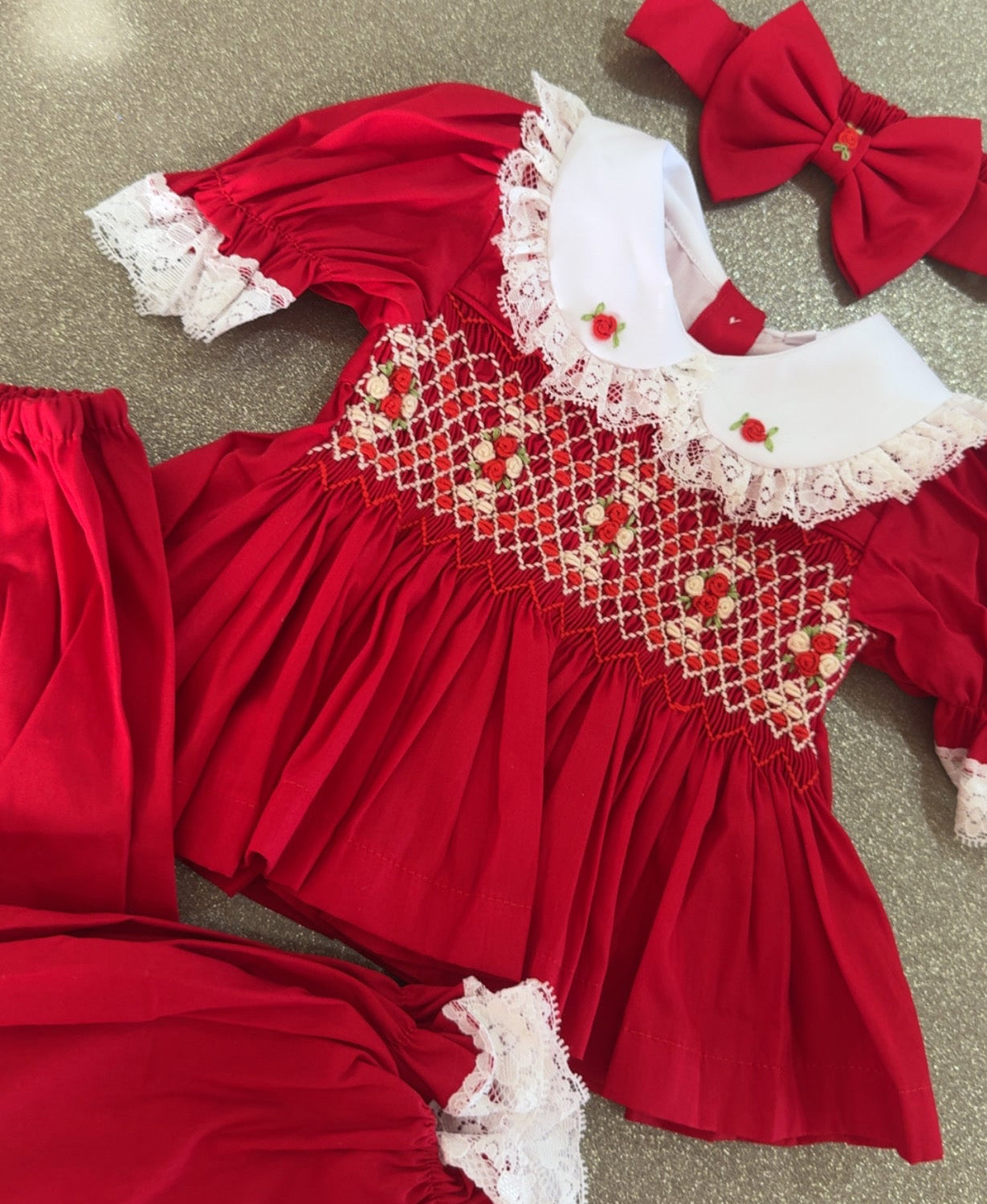 Girls Red Smock Pjs