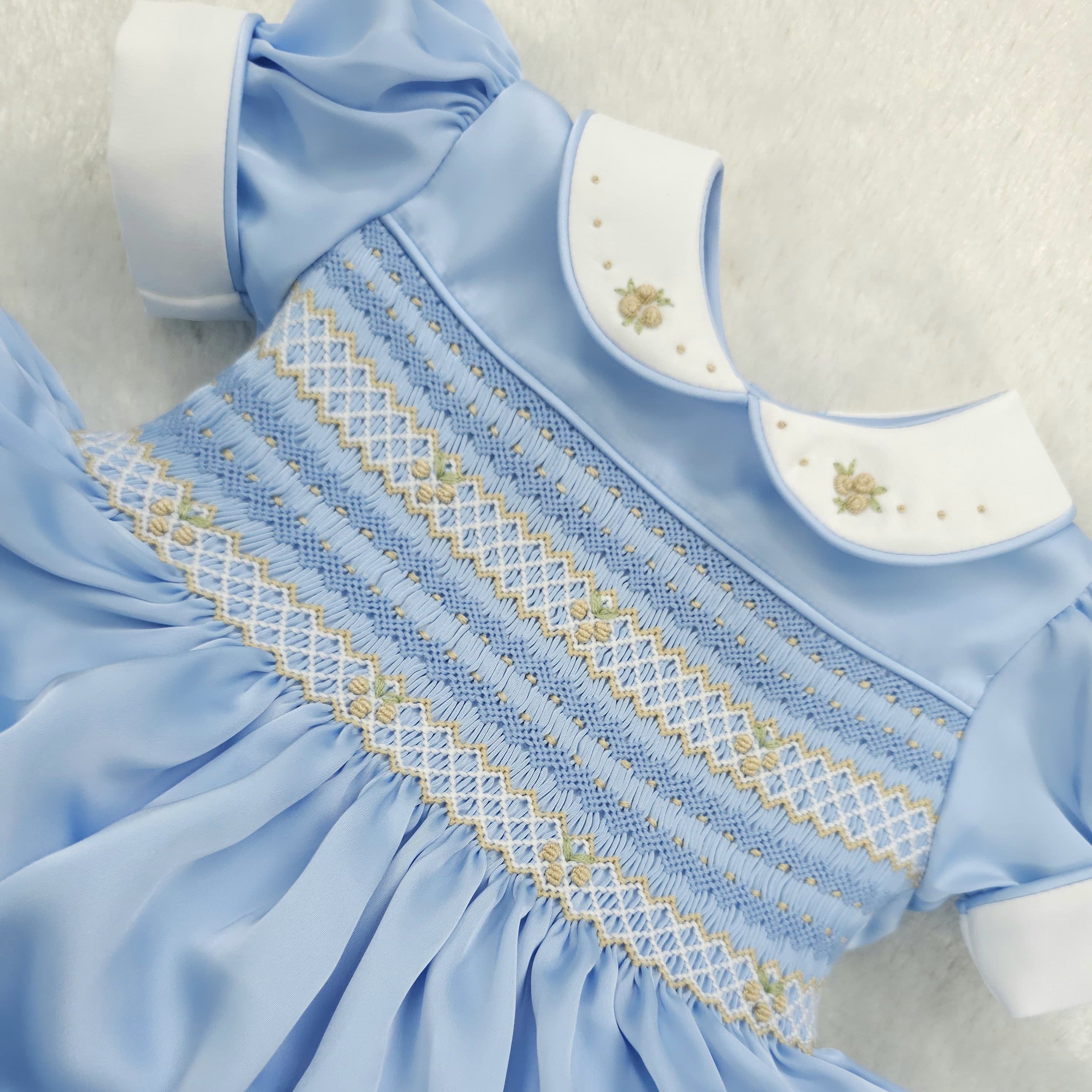Silk Blue Smocked Dress