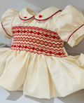 Cream,Red Pearl Smocking Dress
