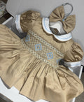 Camel With Baby Blue Smocking Dress