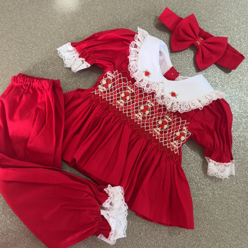Girls Red Smock Pjs