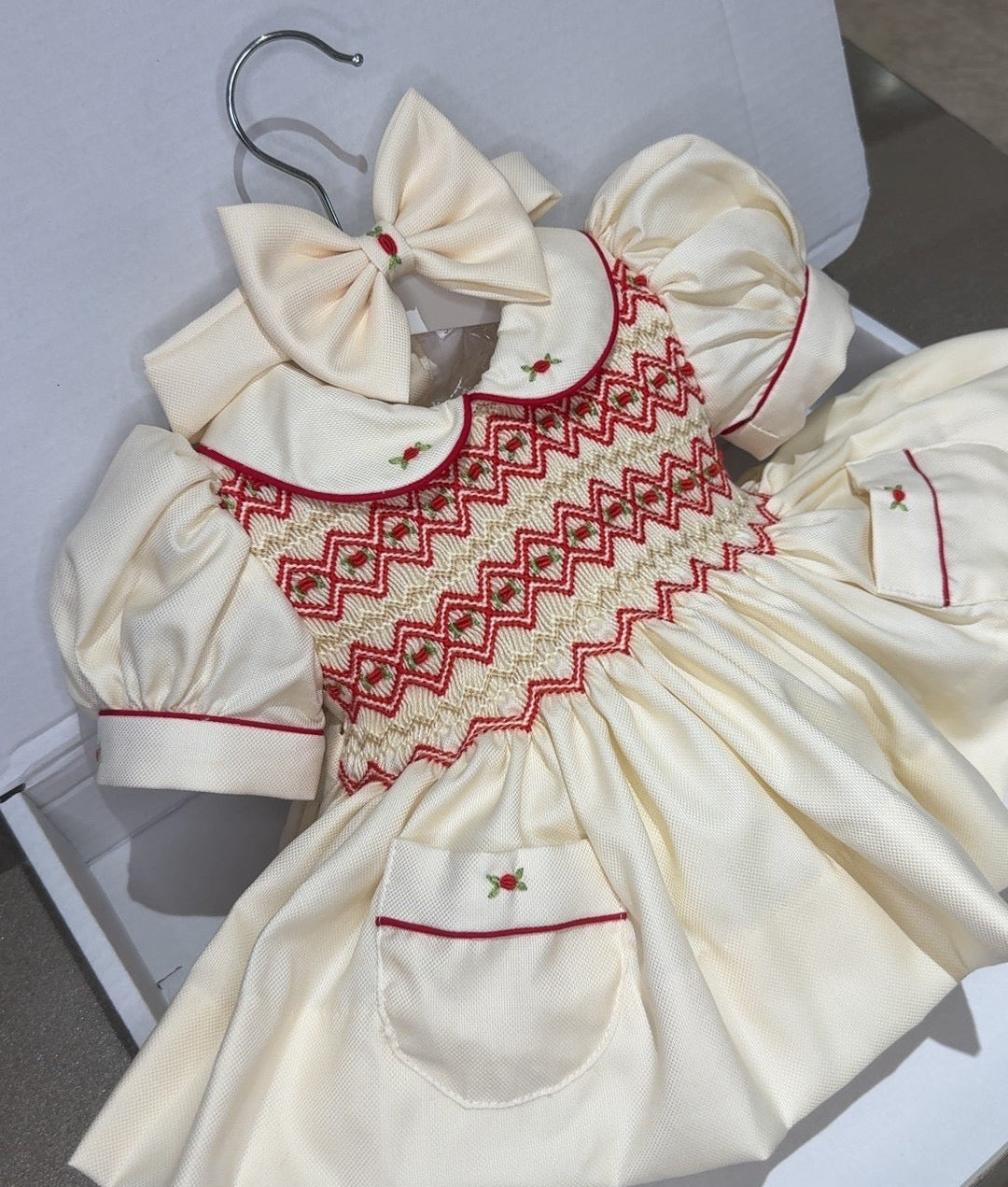 Cream Red With Gold Smock