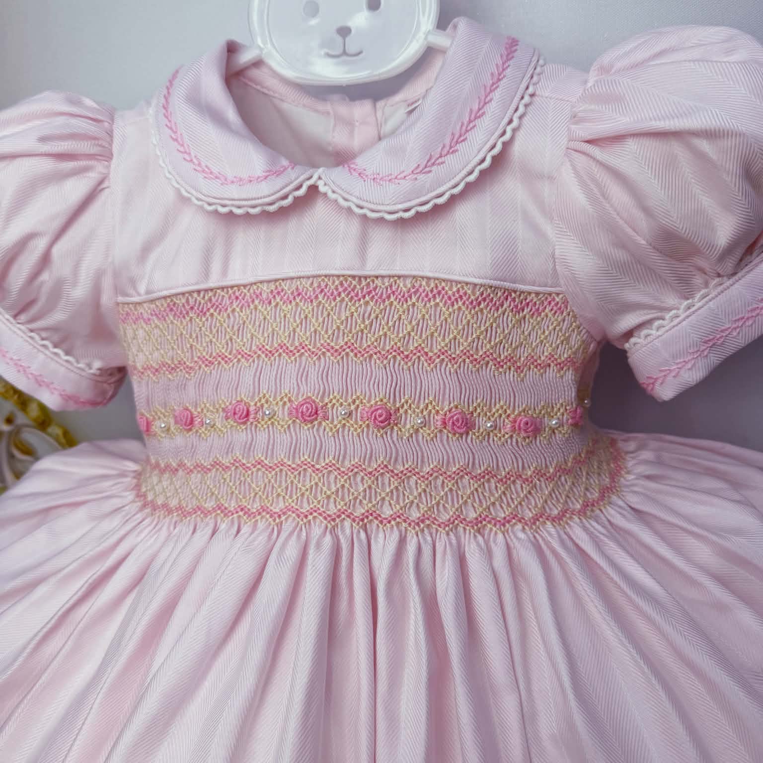 Pink With Cream Smocked Dress