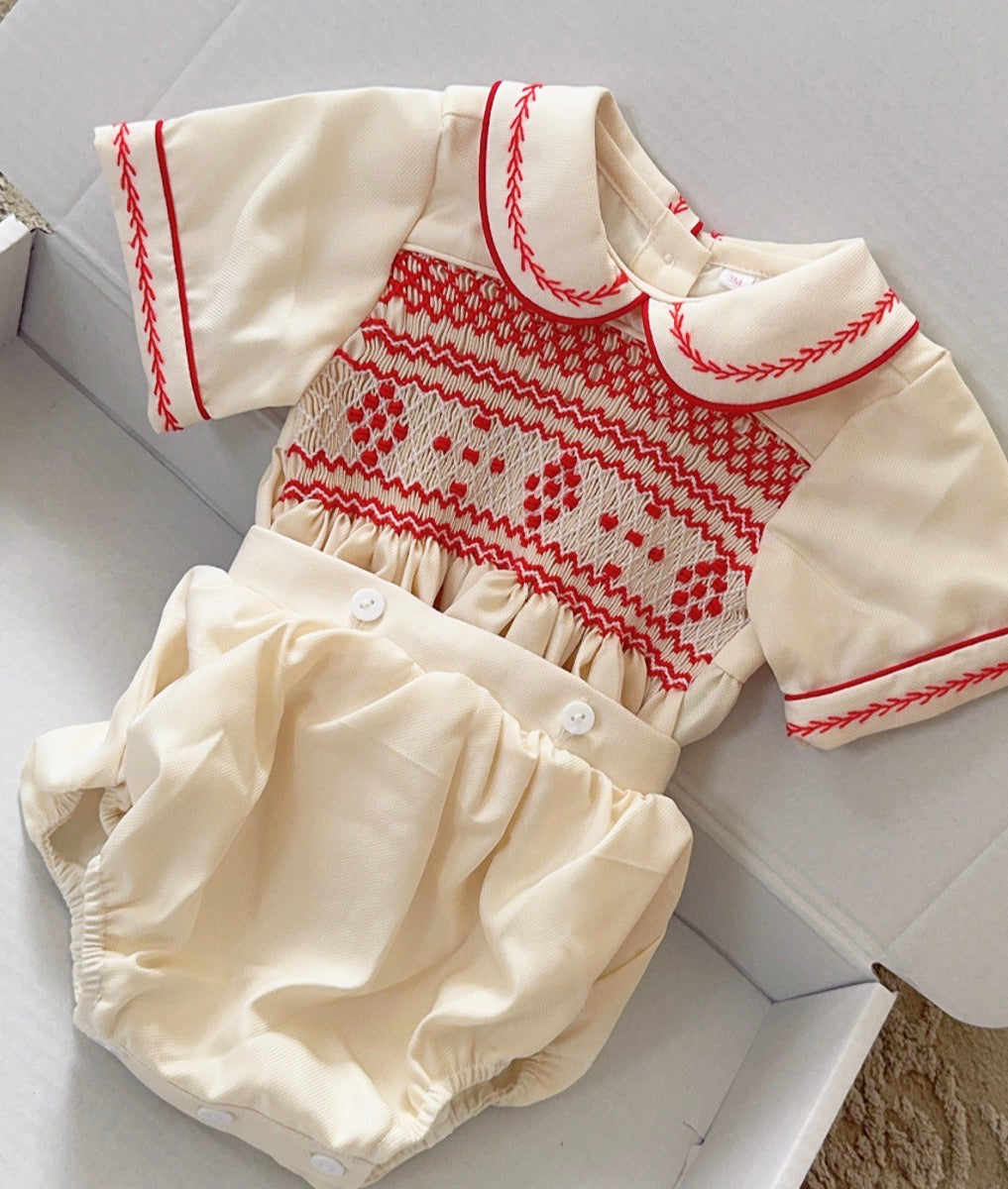 Cream With Red Smock