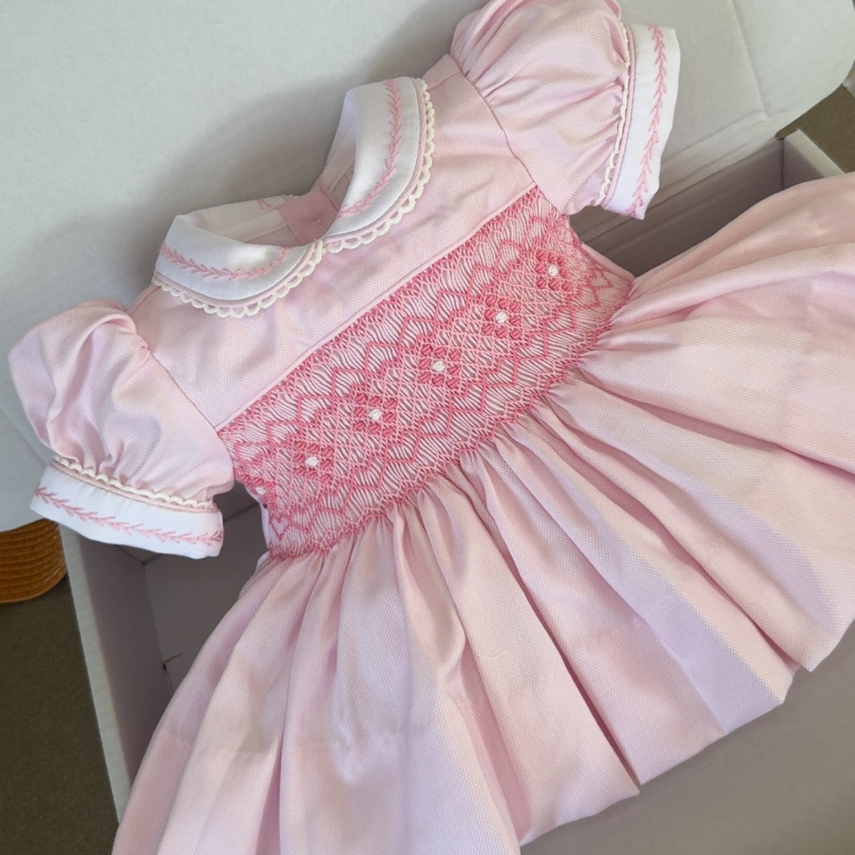 Pink And White Smock Dress