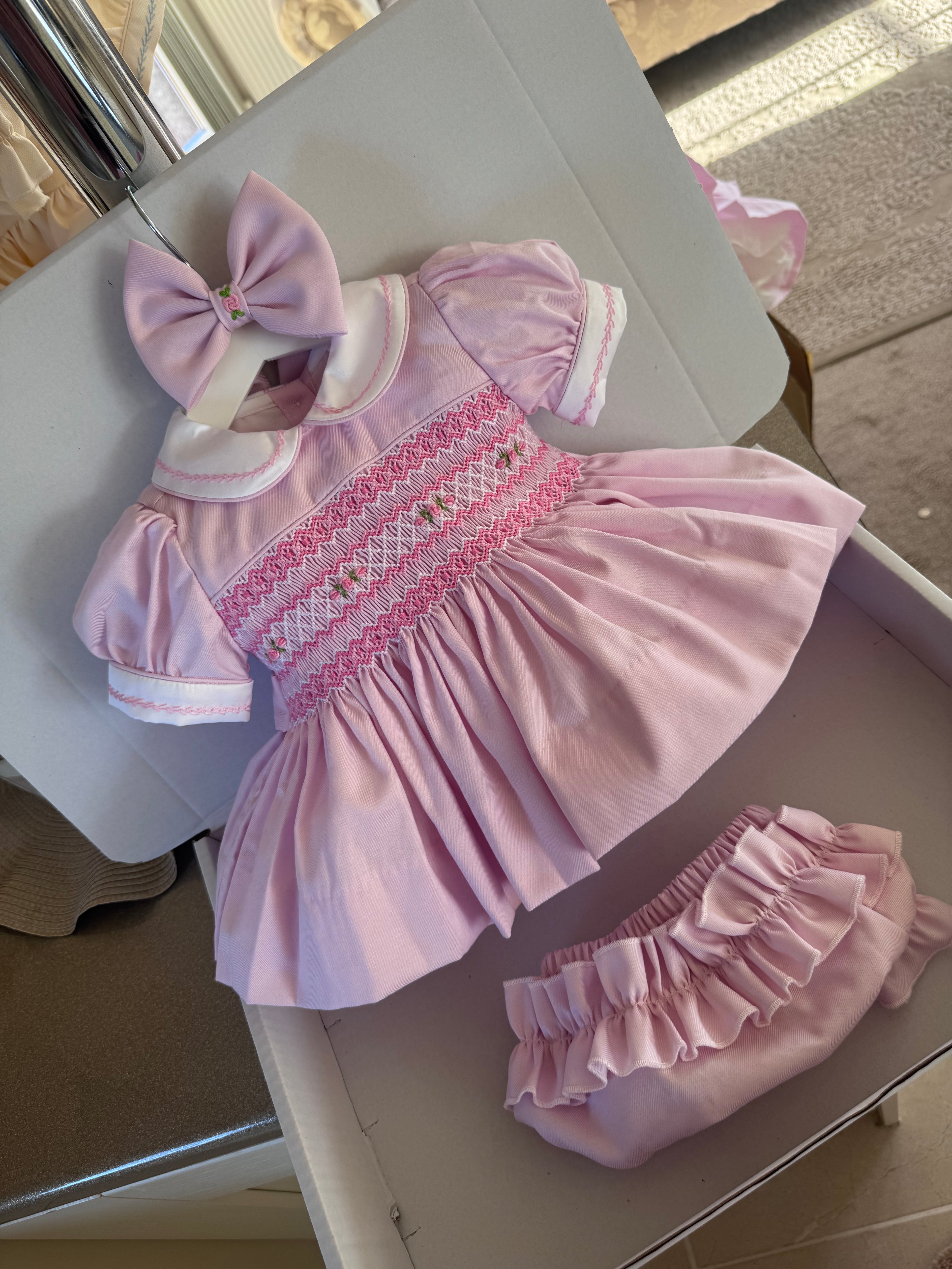 Pink Flower Smock Dress