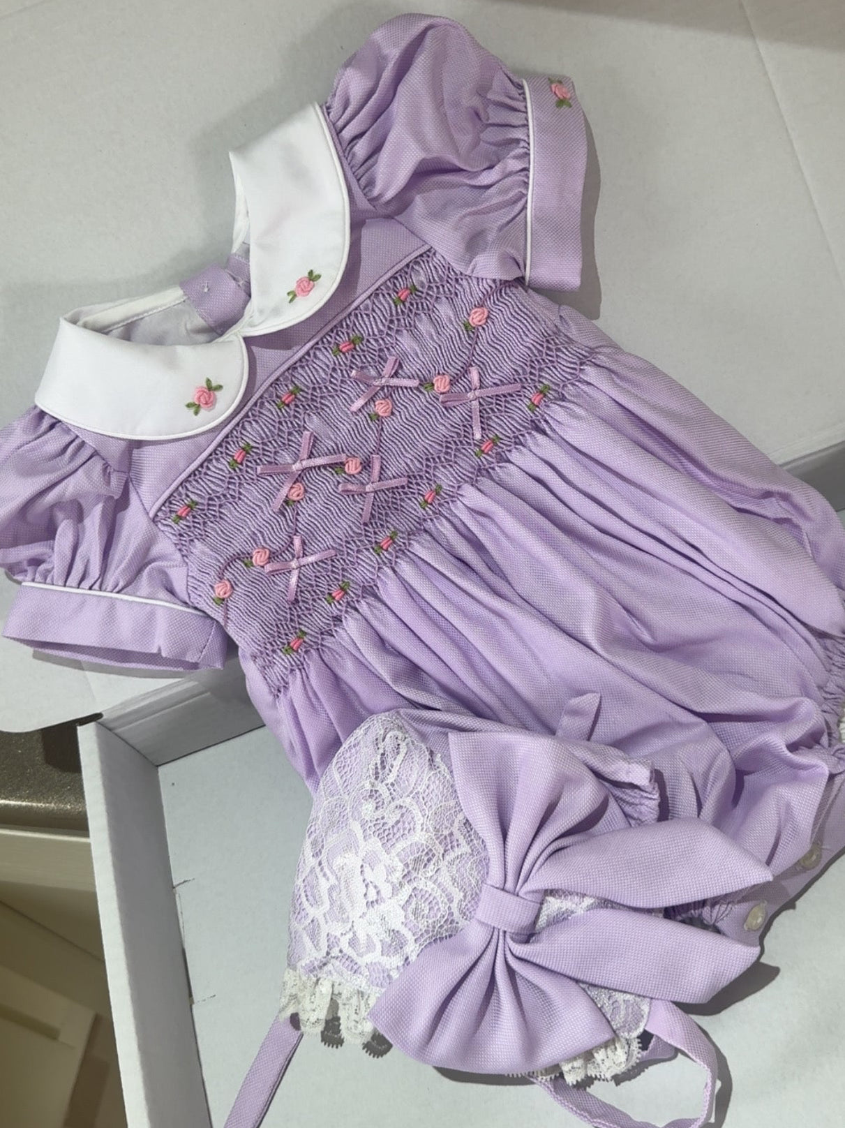Lilac Romper With Bonnet