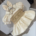 Cream With Brown Smocked Dress