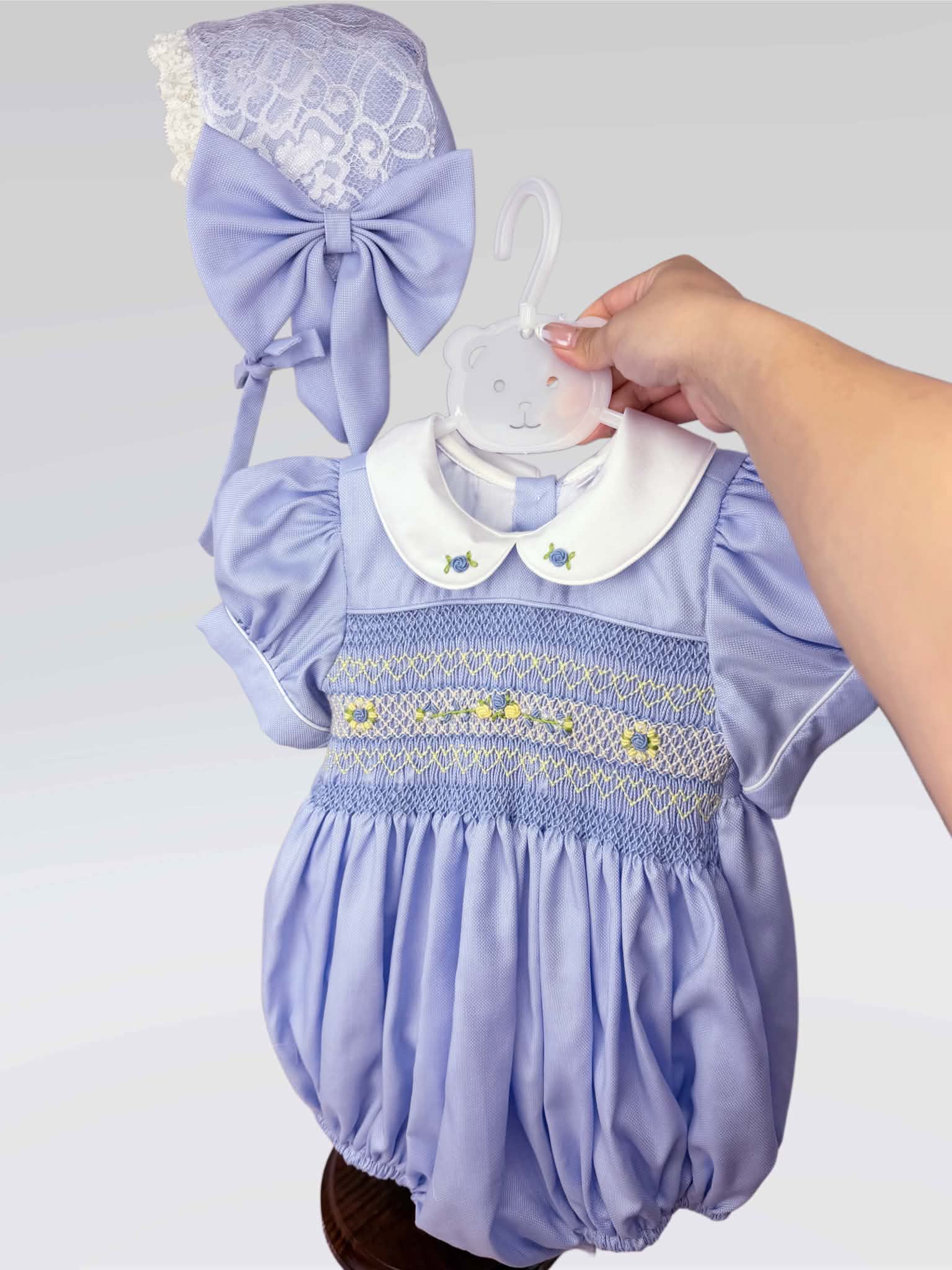 Blue Romper With Bonnet ( These Are Not In Stock Till Around 7 Days )