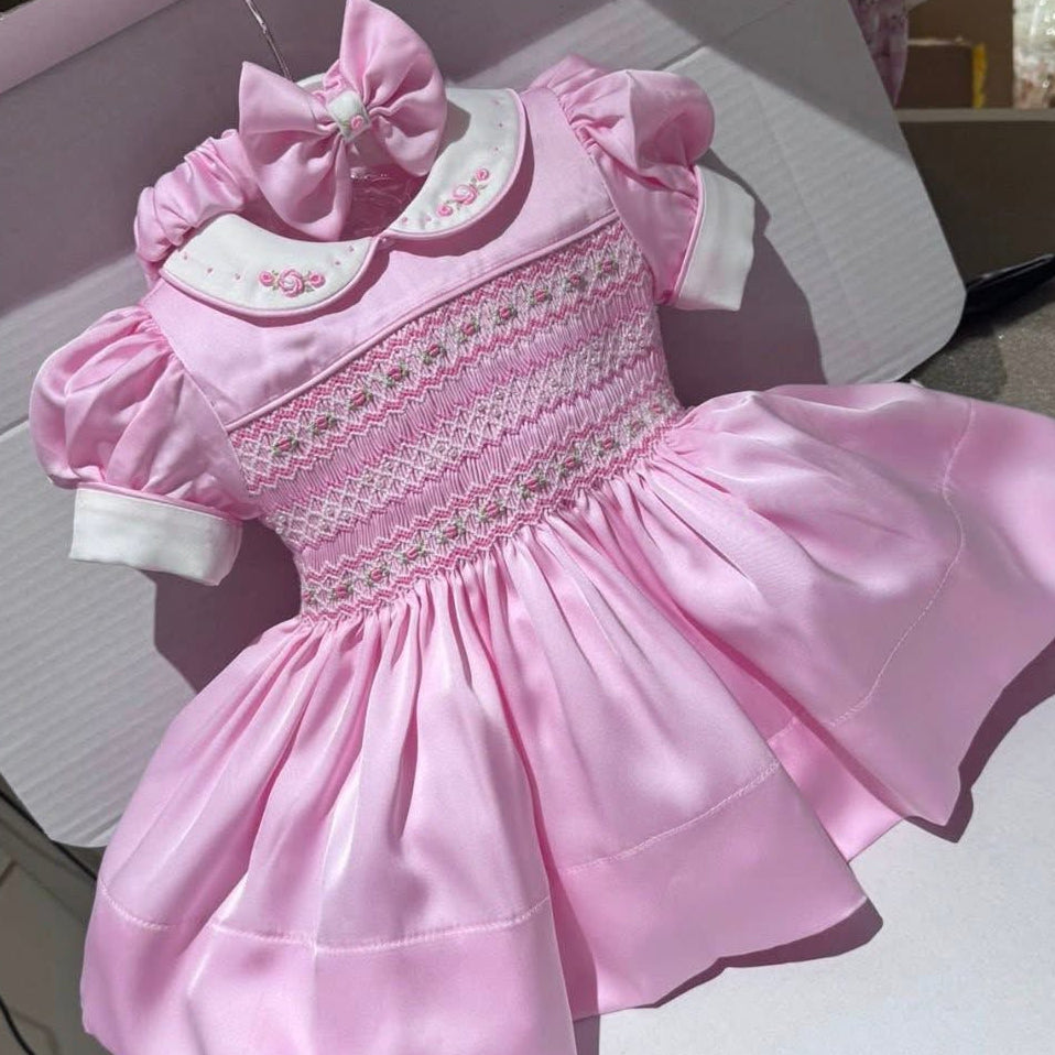 Pink Silk Smocked Dress