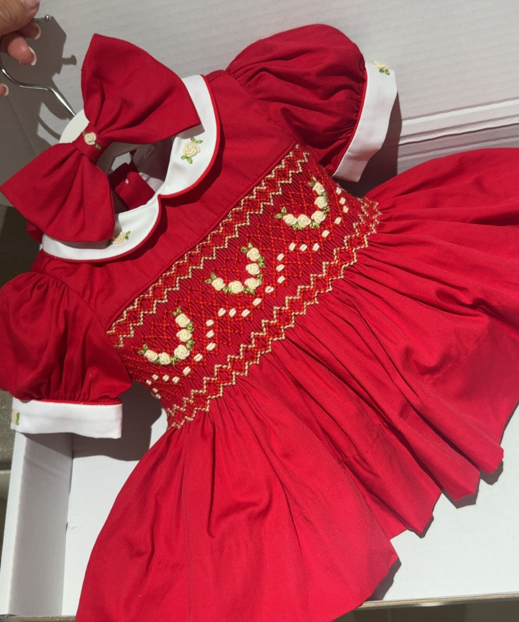 Red With Cream Cluster Dress