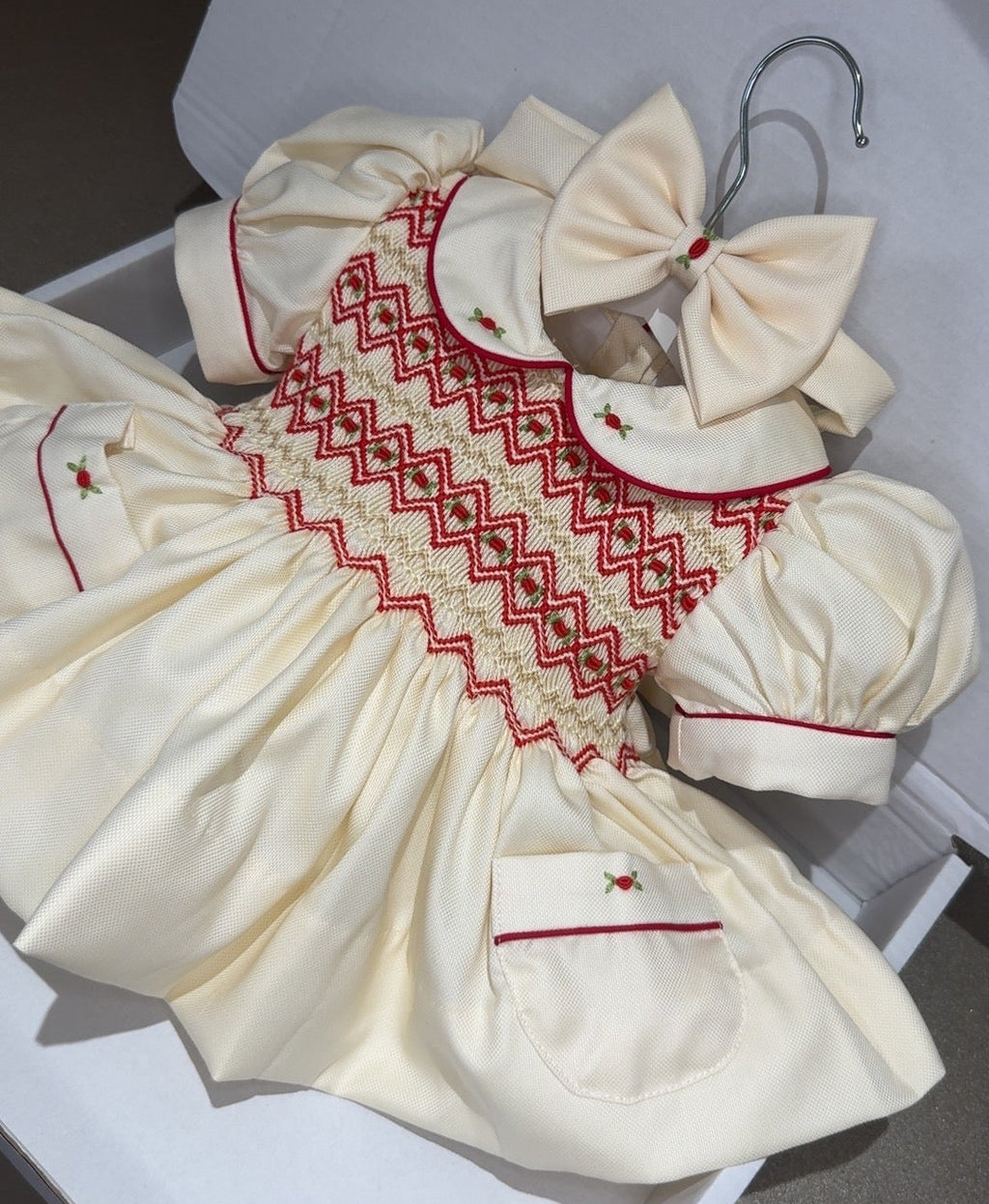 Cream Red With Gold Smock