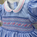 Blue With Pink,White Smocked Dress