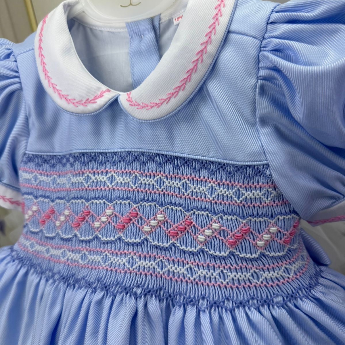 Blue With Pink,White Smocked Dress