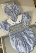 Baby Blue With Lemon Romper With Bonnet
