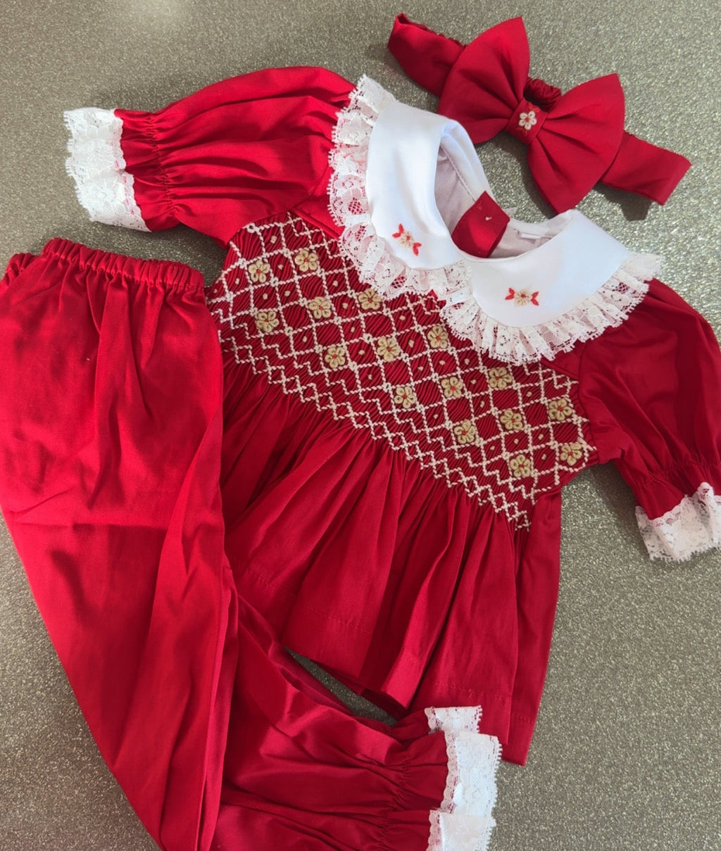 Red With Beige Flowers Pjs