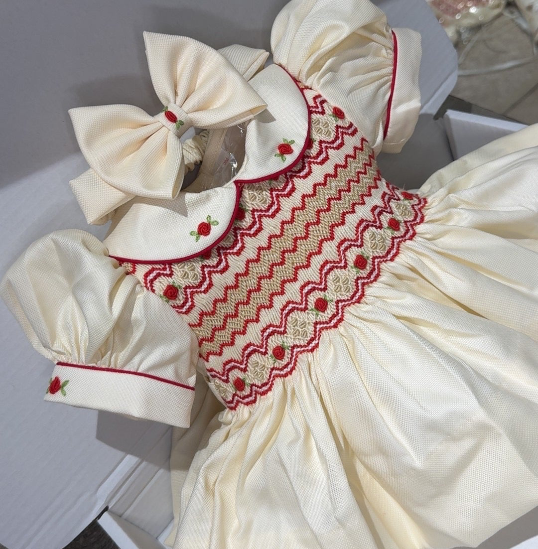 Cream With Red Smock