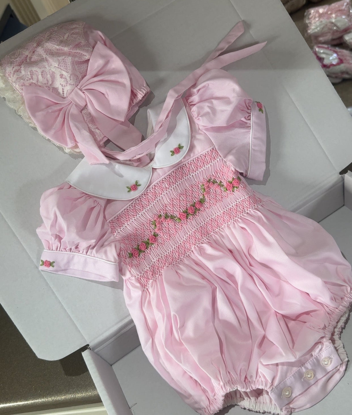 Pink Romper With Bonnet&Headband